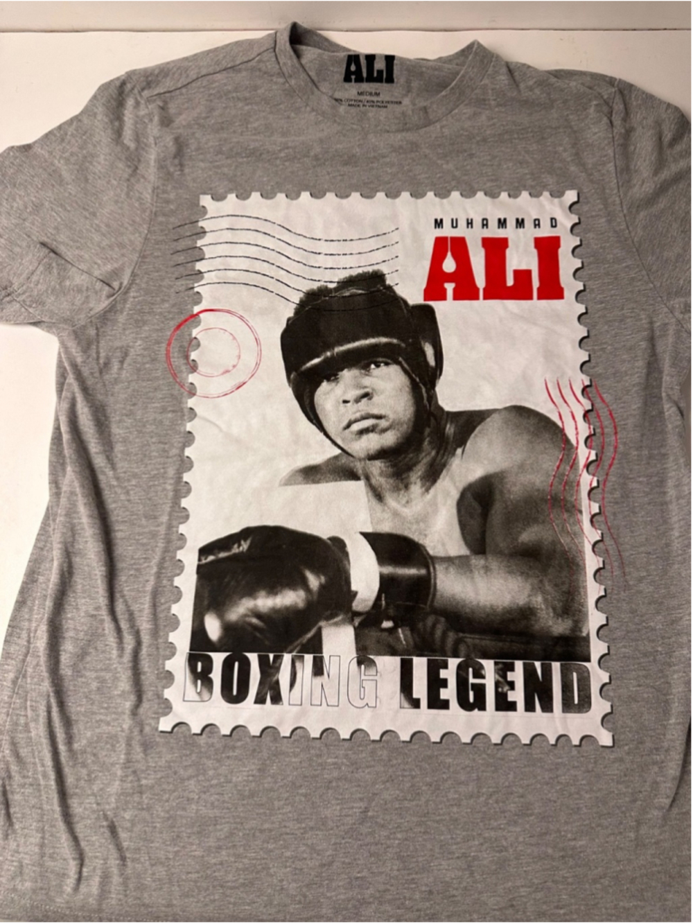Muhammad Ali Boxing Legend T Shirt Mens Medium Gray Stamp Graphic Short Sleeve